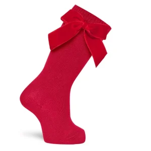 Calcetin Alto Lazo Terciopelo Rojo