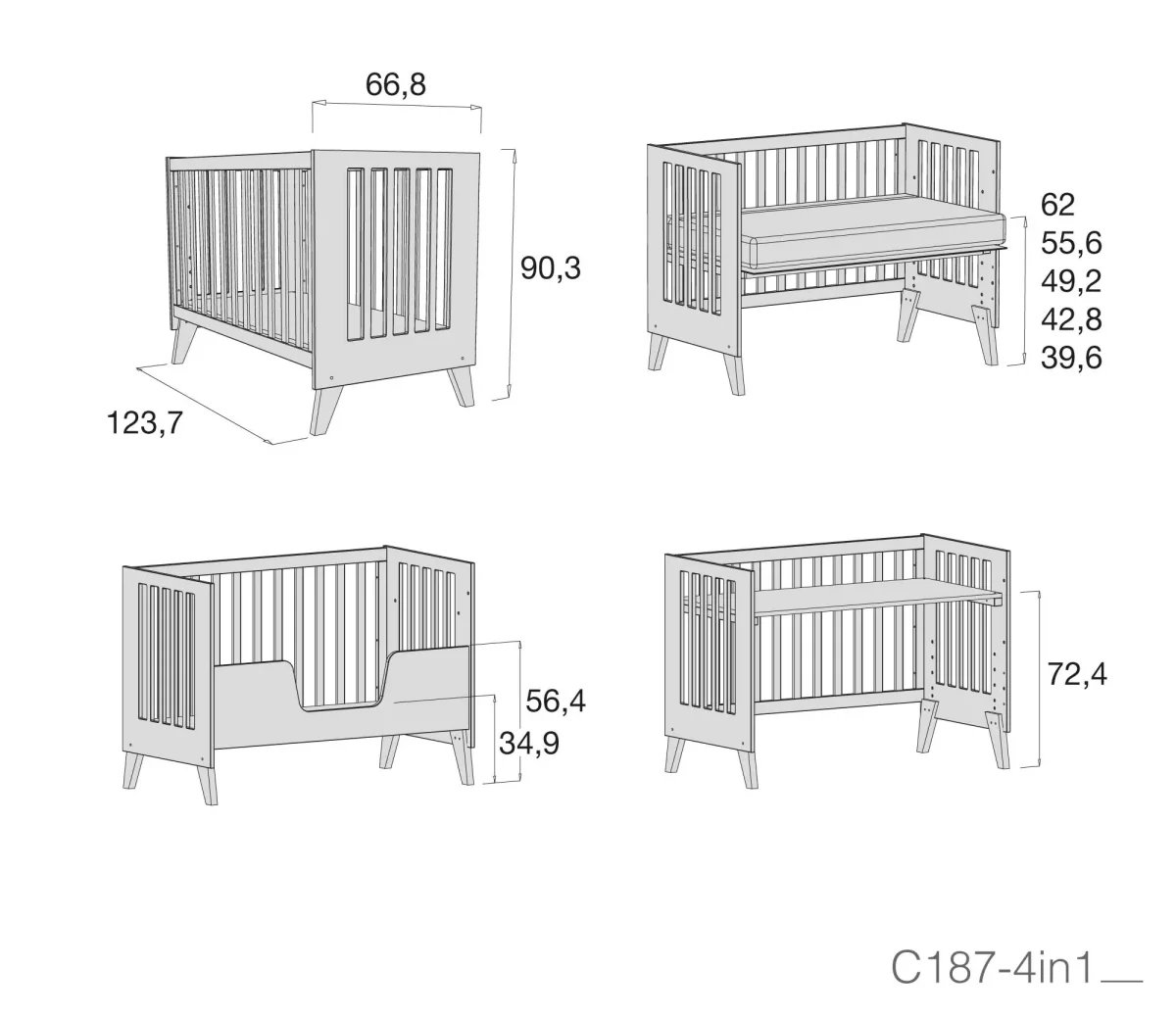 Cuna colecho Nexor madera/blanca 60×120 cm (4en1) - Imagen 8