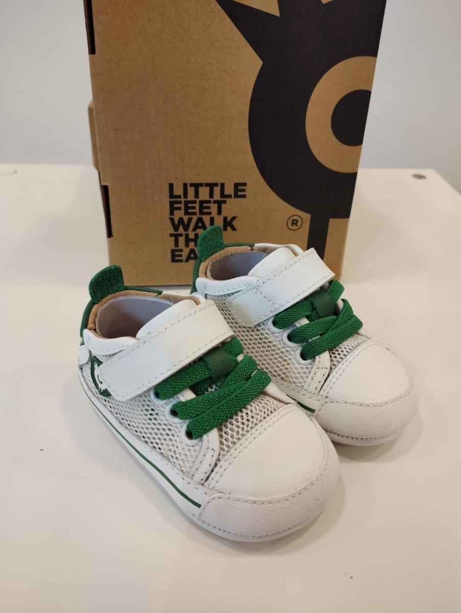 Deportiva respetuosa de primeros pasos Old Soles 0083RT Baby Mesh Blanca y verde