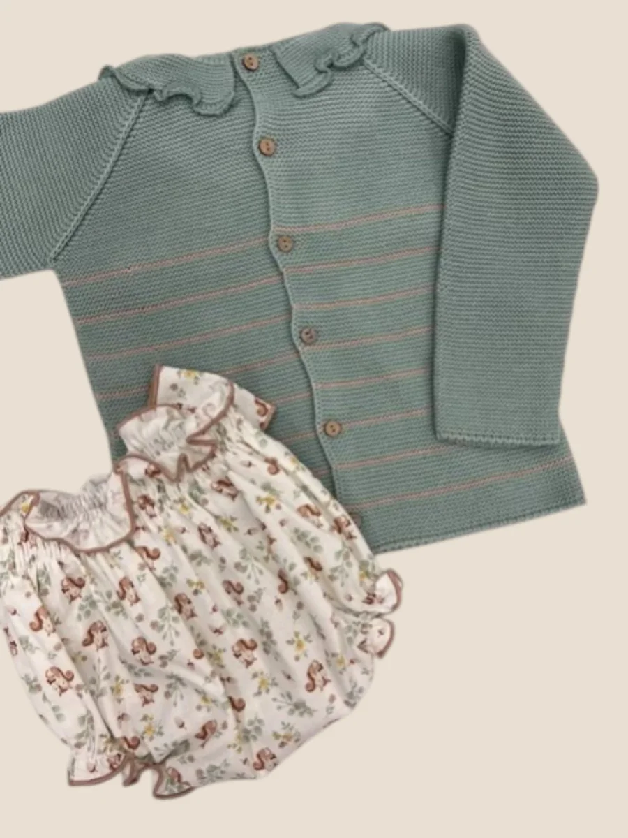 Conjunto verde con lazo y braguita estampado ardillas - Imagen 4