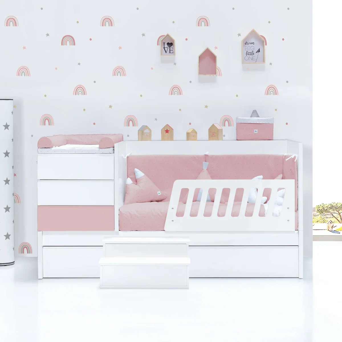Cuna convertible Sero Kubo Flamingo blanca/rosa 70×140 cm - Imagen 4