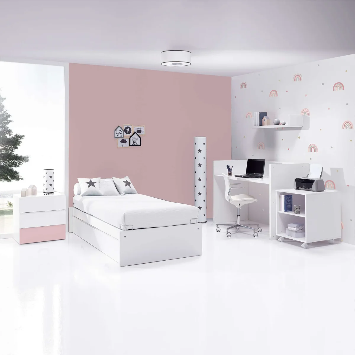 Cuna convertible Sero Kubo Flamingo blanca/rosa 70×140 cm - Imagen 5