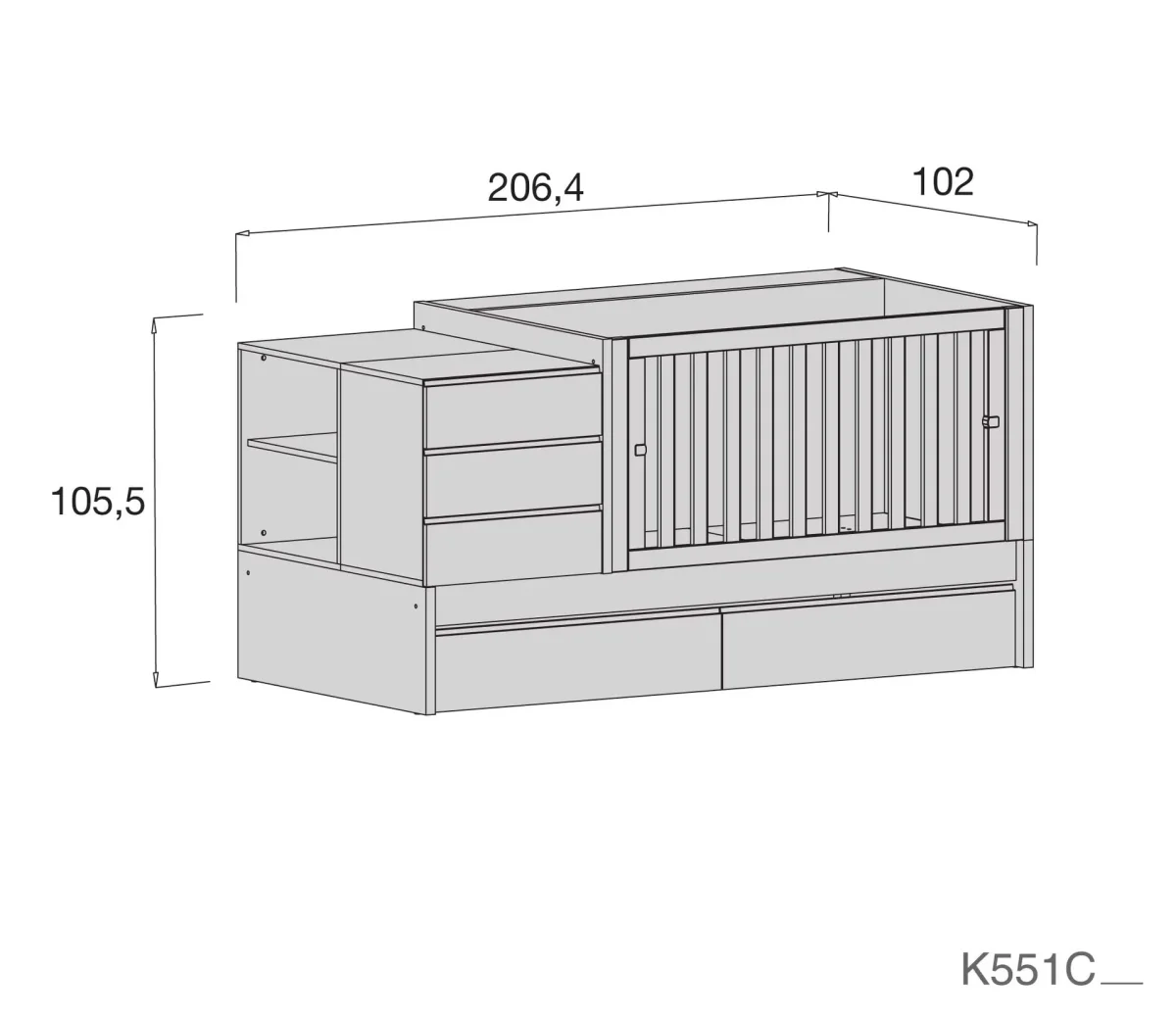 Cuna convertible Sero Kubo blanco/verde-oliva 70×140 cm - Imagen 8
