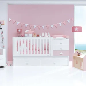 Cuna convertible Sero Bubble Blanco/Rosa 70×140 cm