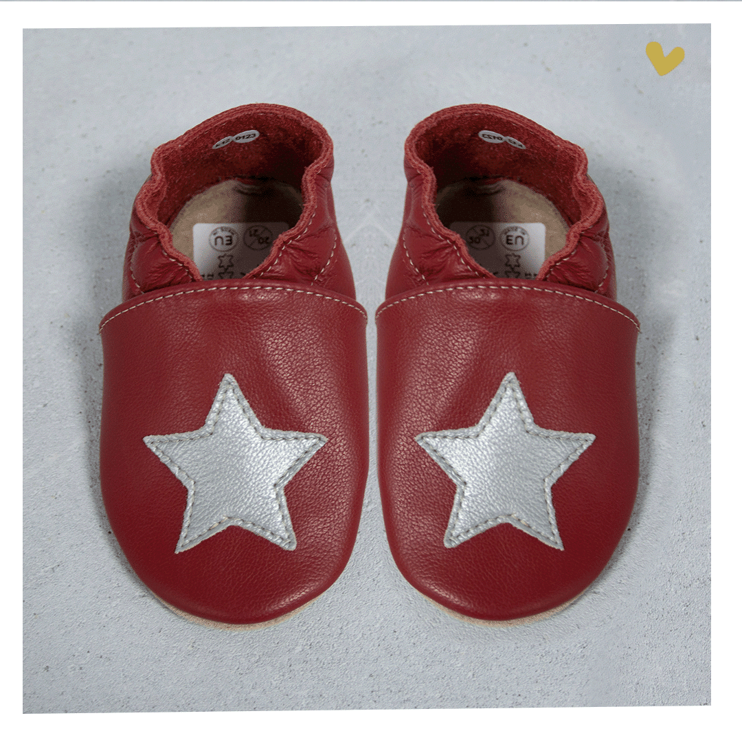 Zapato baBice barefoot de piel con suela blanda Granate con estrella