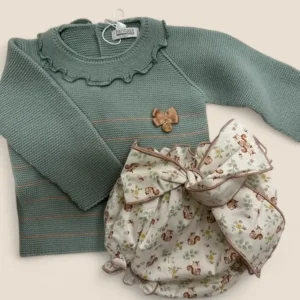 Conjunto verde con lazo y braguita estampado ardillas