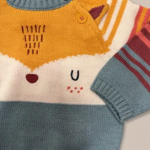 Jersey de punto multicolor con zorrito bordado bebé