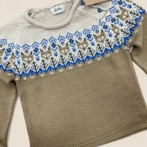 Jersey de punto nórdico beige y azul para bebé