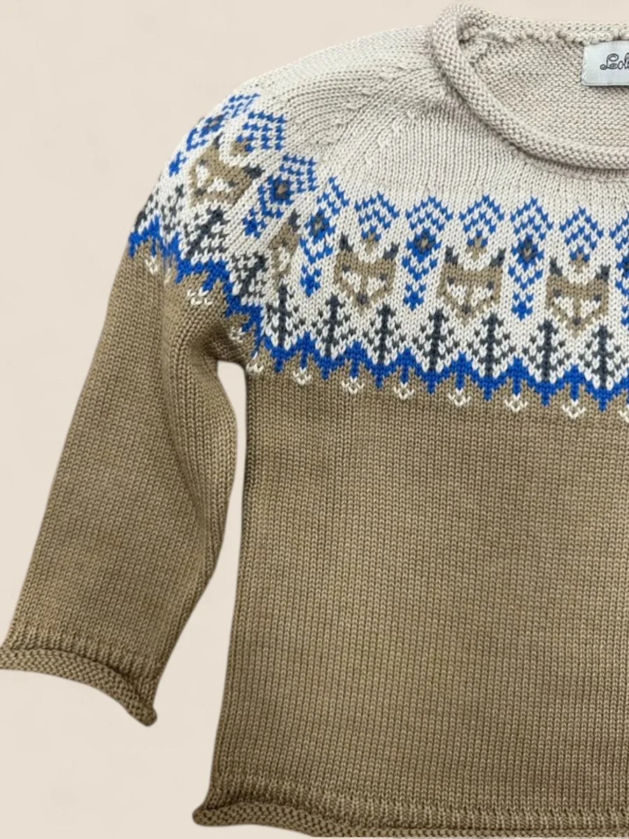 Jersey de punto nórdico beige y azul para bebé - Imagen 3